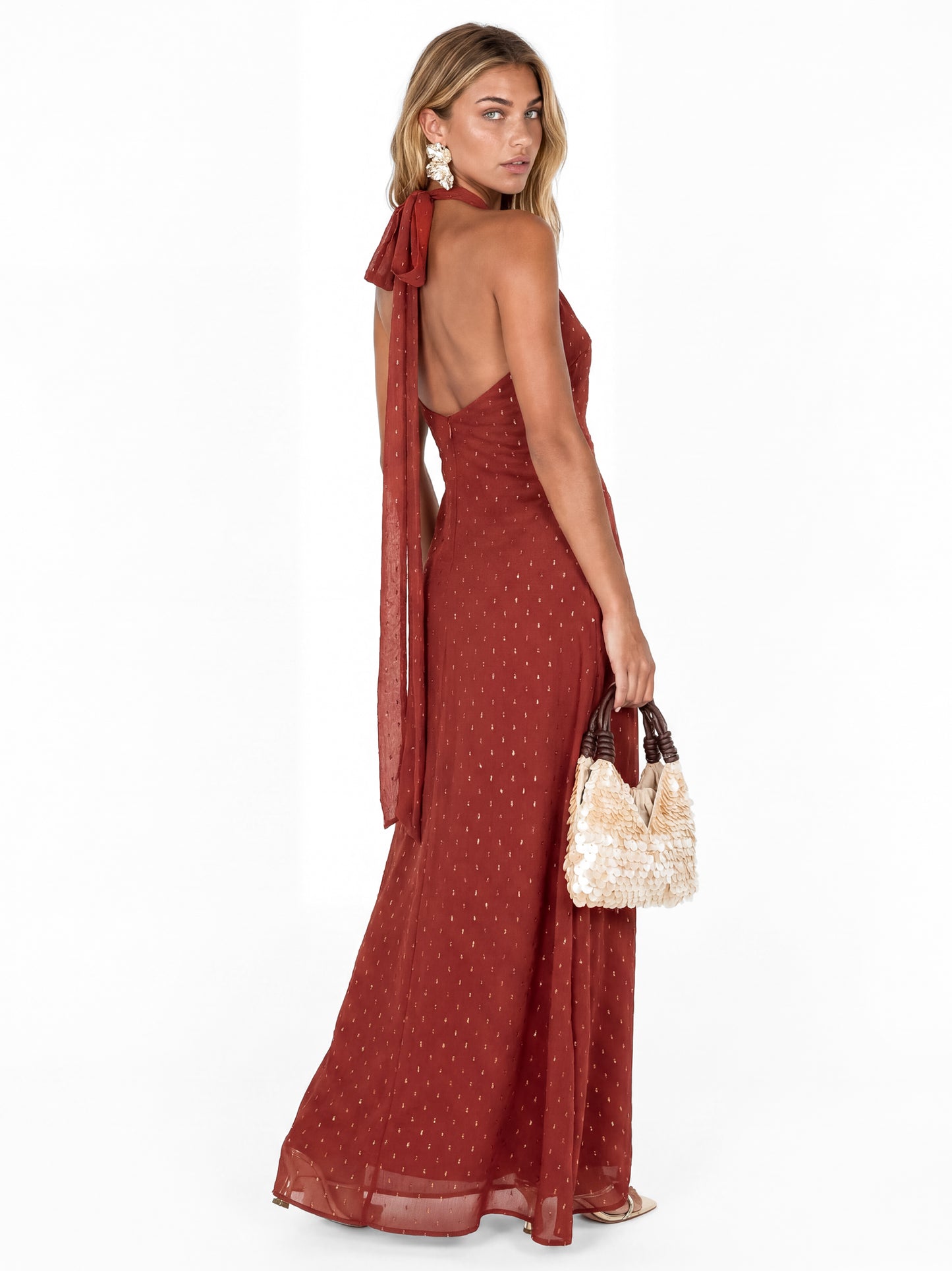 Anaya With Love Recycled Chilli Red Halter Neck & Open Back Maxi Dress
