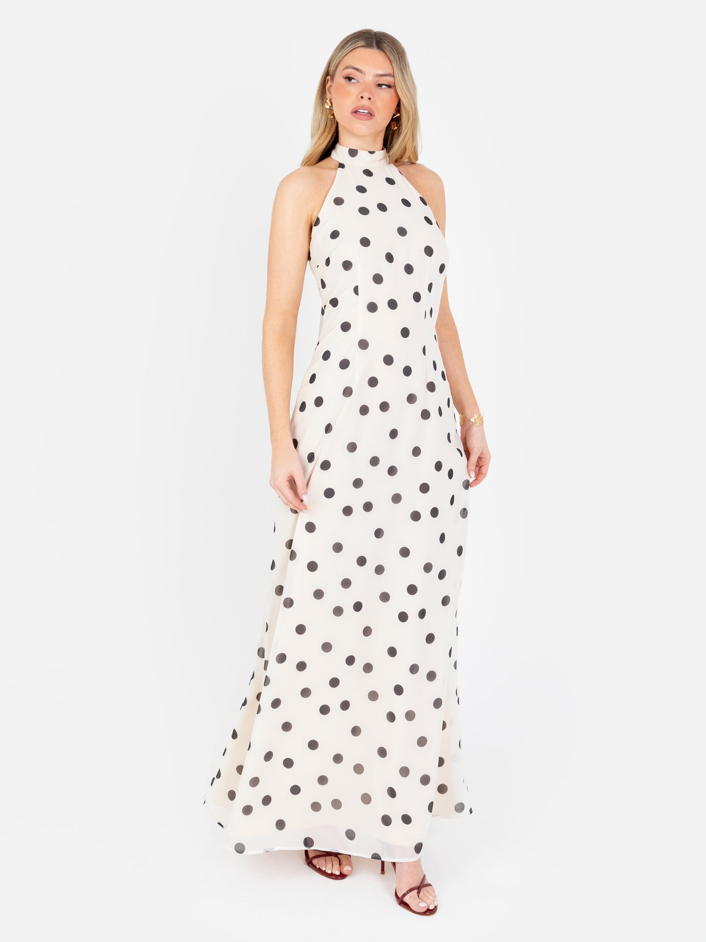 Anaya With Love Recycled Polka Dot Halter Neck & Open Back Maxi Dress