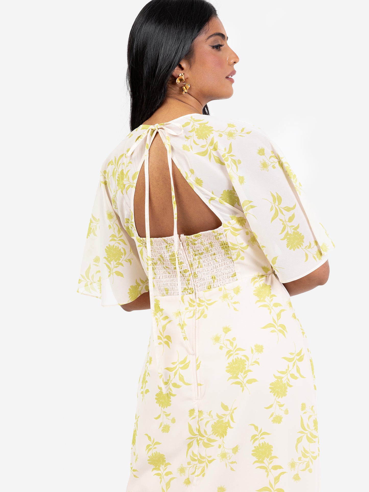 Anaya With Love Chartreuse Floral Self-Tie Keyhole Back Maxi Dress