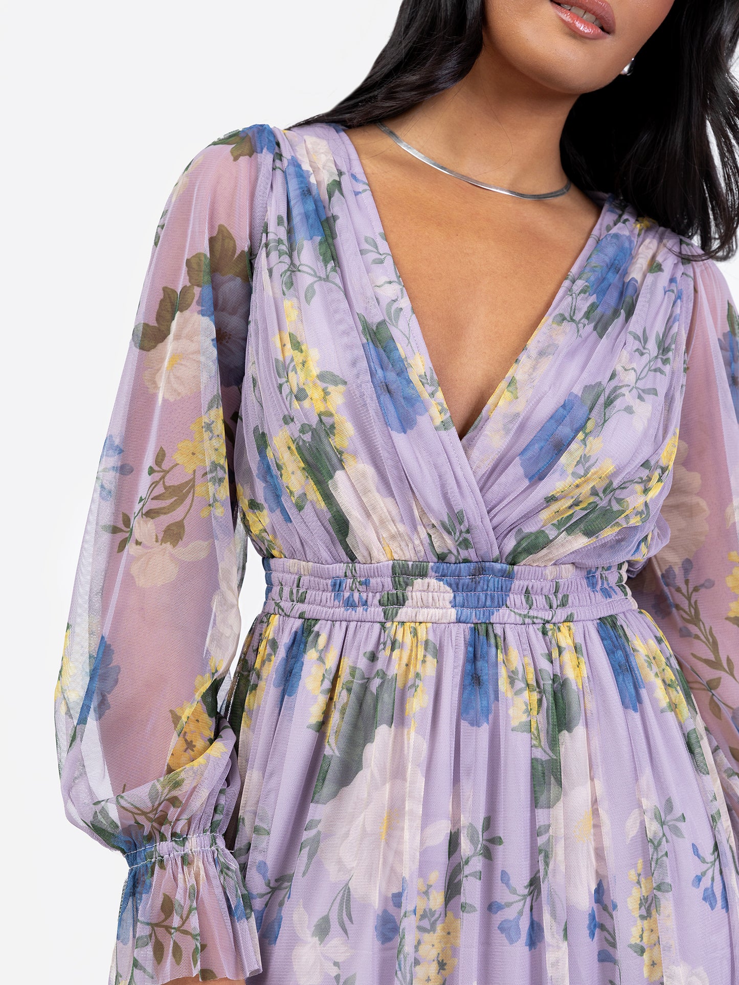 Anaya With Love Recycled Floral Print Long Sleeve Lilac Midi Dress