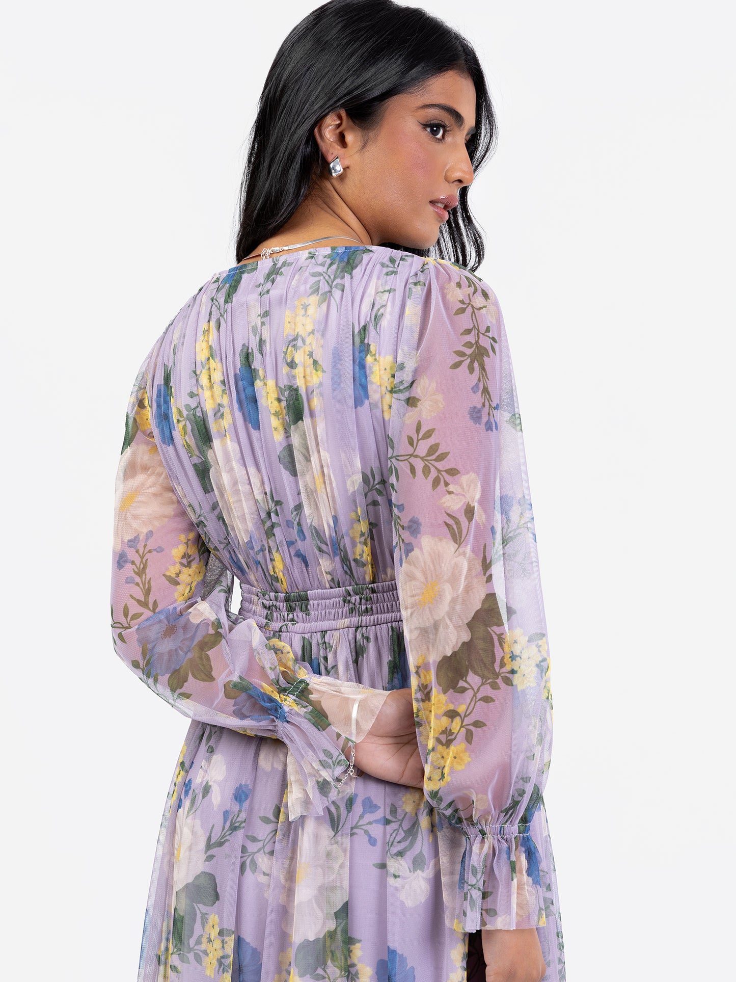 Anaya With Love Recycled Floral Print Long Sleeve Lilac Midi Dress