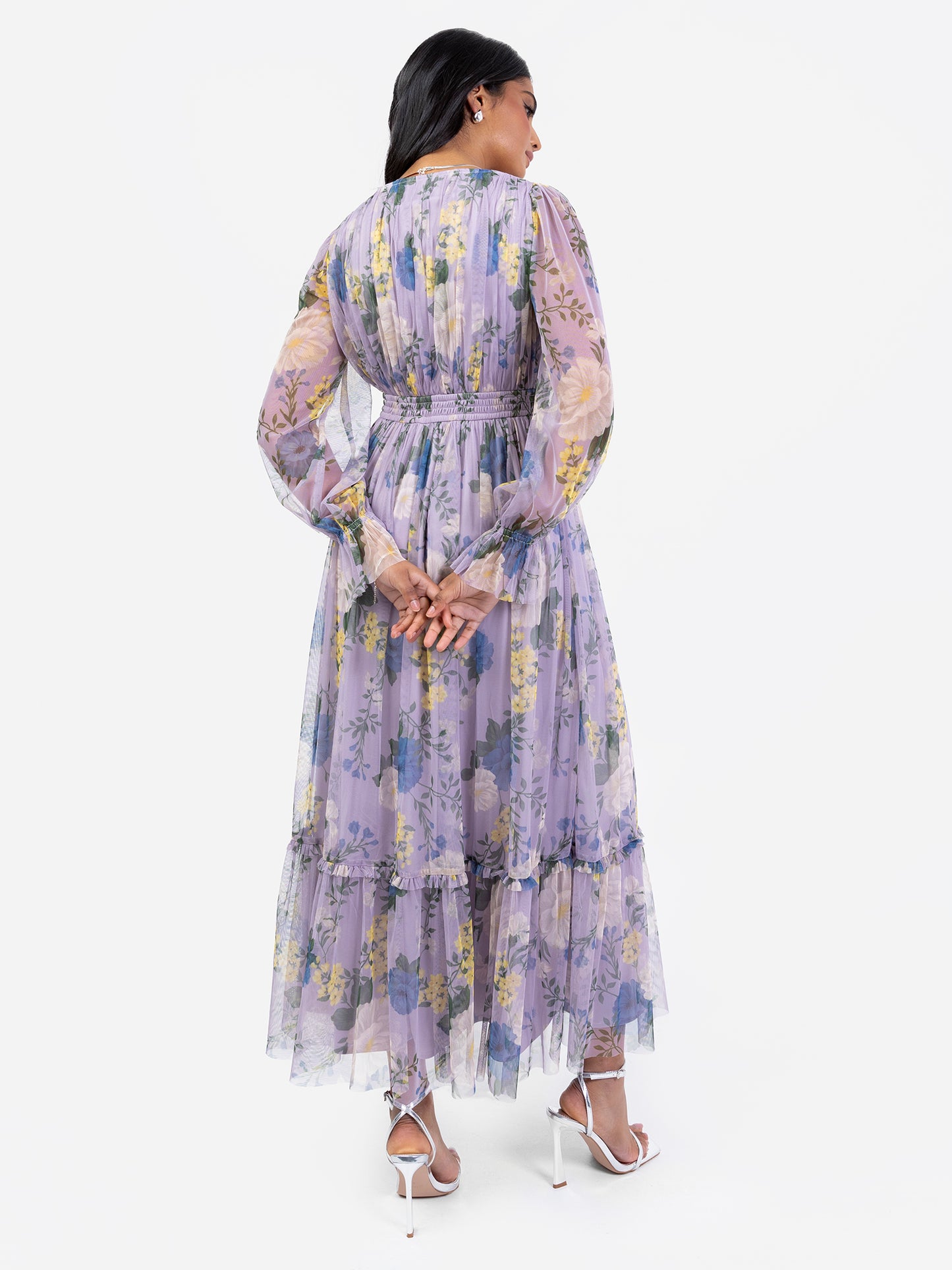Anaya With Love Recycled Floral Print Long Sleeve Lilac Midi Dress