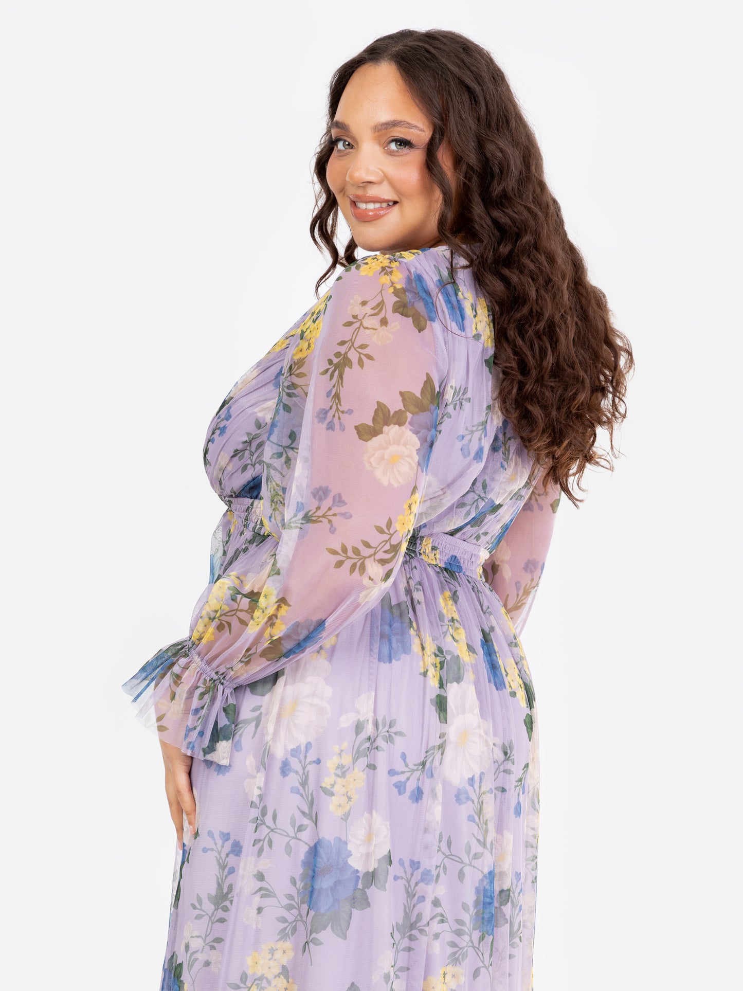 Anaya With Love Recycled Floral Print Long Sleeve Lilac Midi Dress