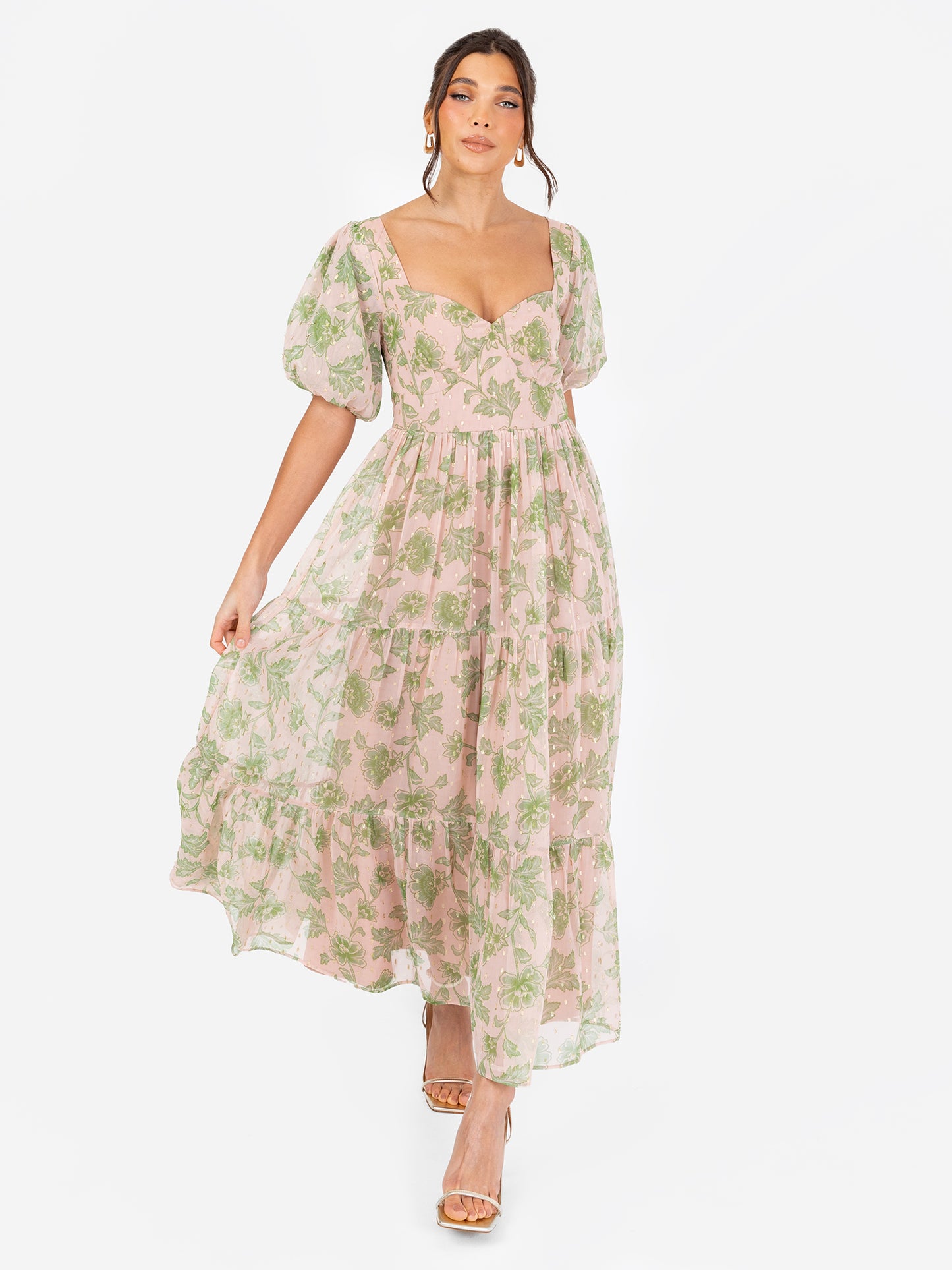 Anaya With Love Floral Print Sweetheart Neck Midaxi Dress with Self-Tie Open Back