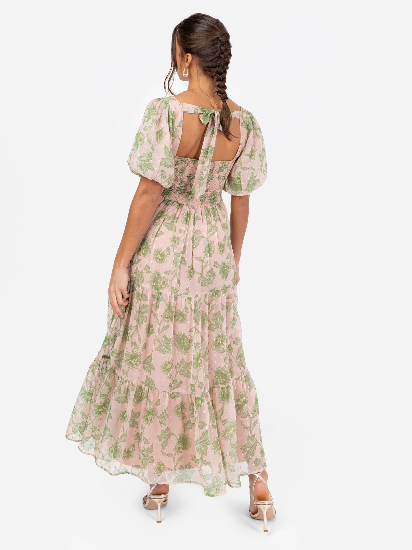 Anaya With Love Floral Print Sweetheart Neck Midaxi Dress with Self-Tie Open Back