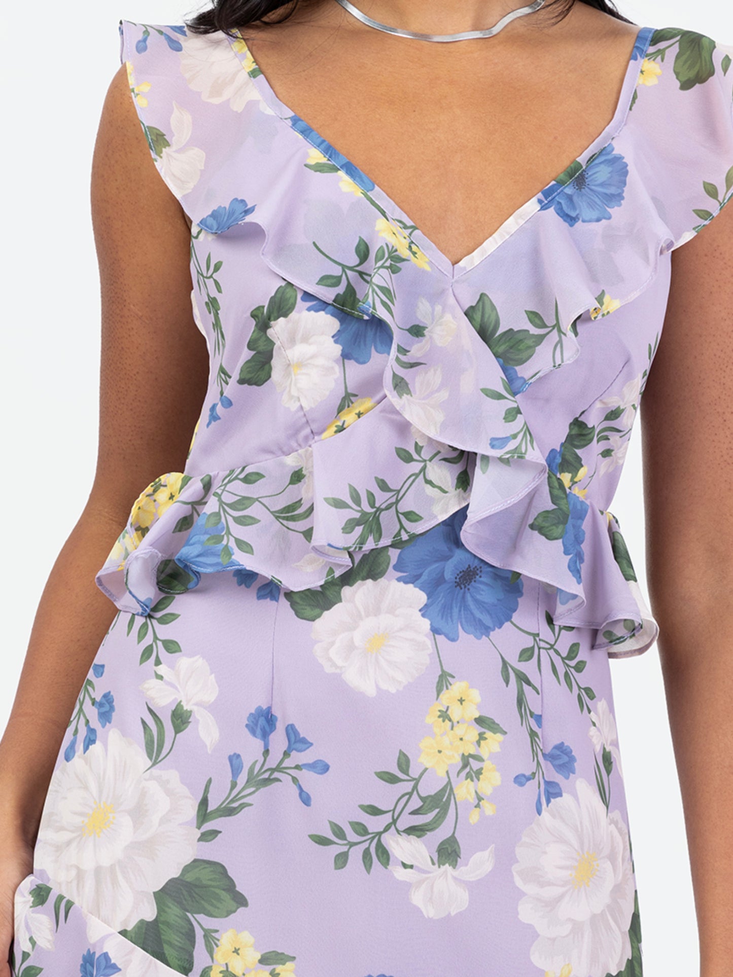 Anaya With Love Floral Strappy Lilac Maxi Dress with Ruffle Detail