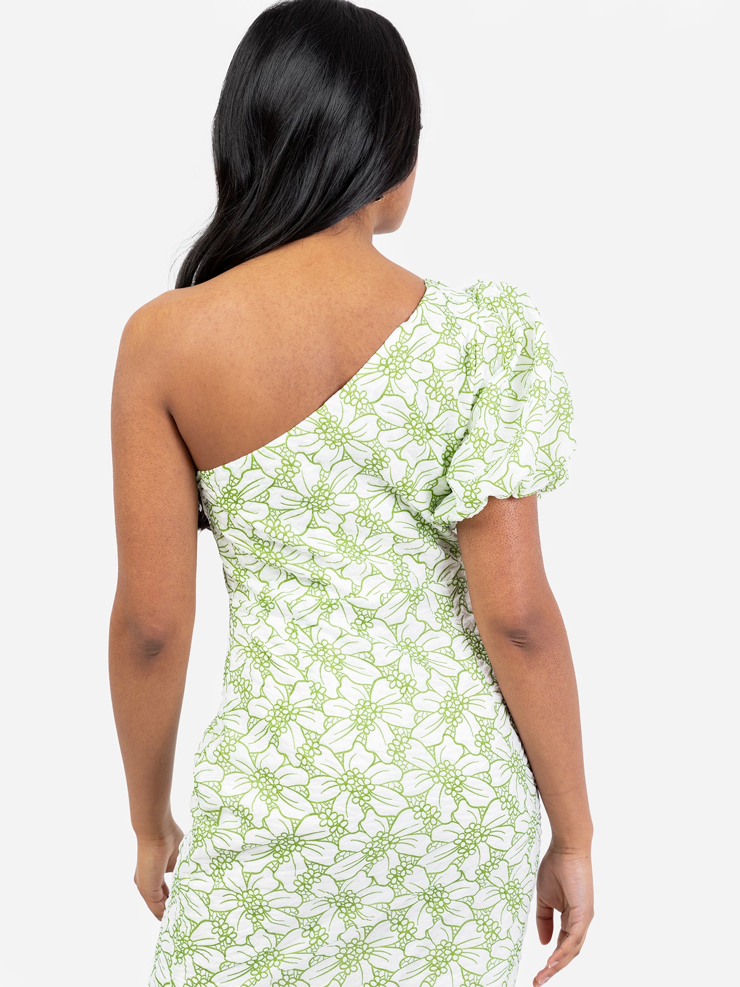 Maya Floral One Shoulder Puff Sleeve Peplum Midi Dress