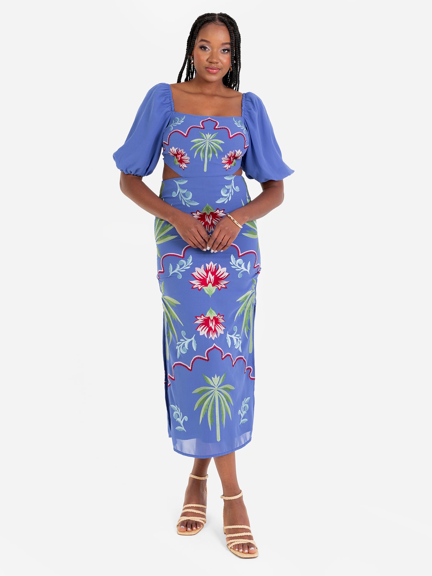 Maya Tropical Embroidery Tie Back Midaxi Dress