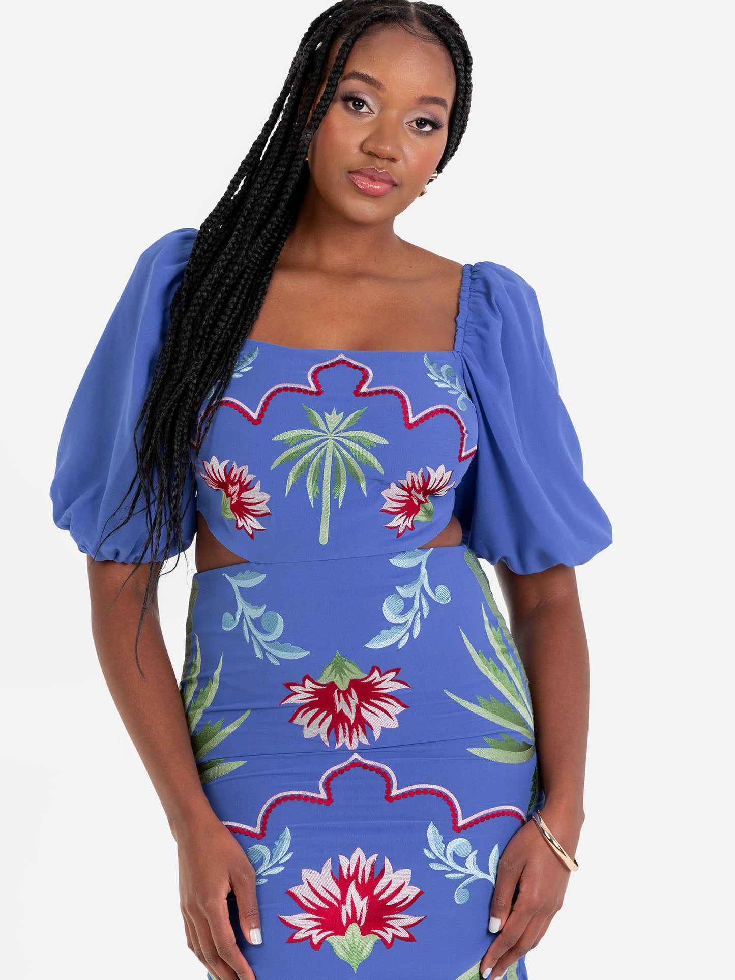 Maya Tropical Embroidery Tie Back Midaxi Dress