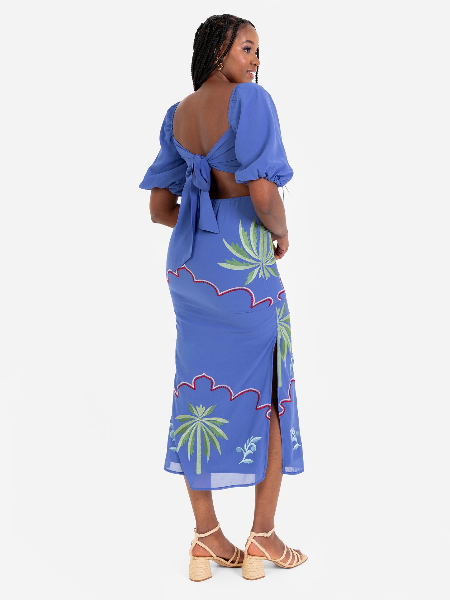Maya Tropical Embroidery Tie Back Midaxi Dress