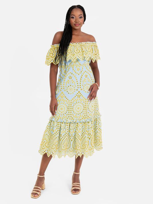 Maya Broderie Bardot Midi Dress