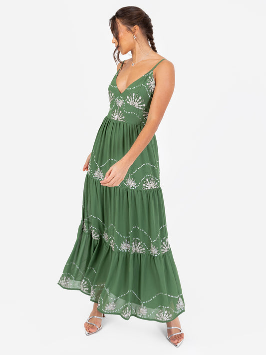 Maya Green Embellished Strappy Cami Midaxi Dress