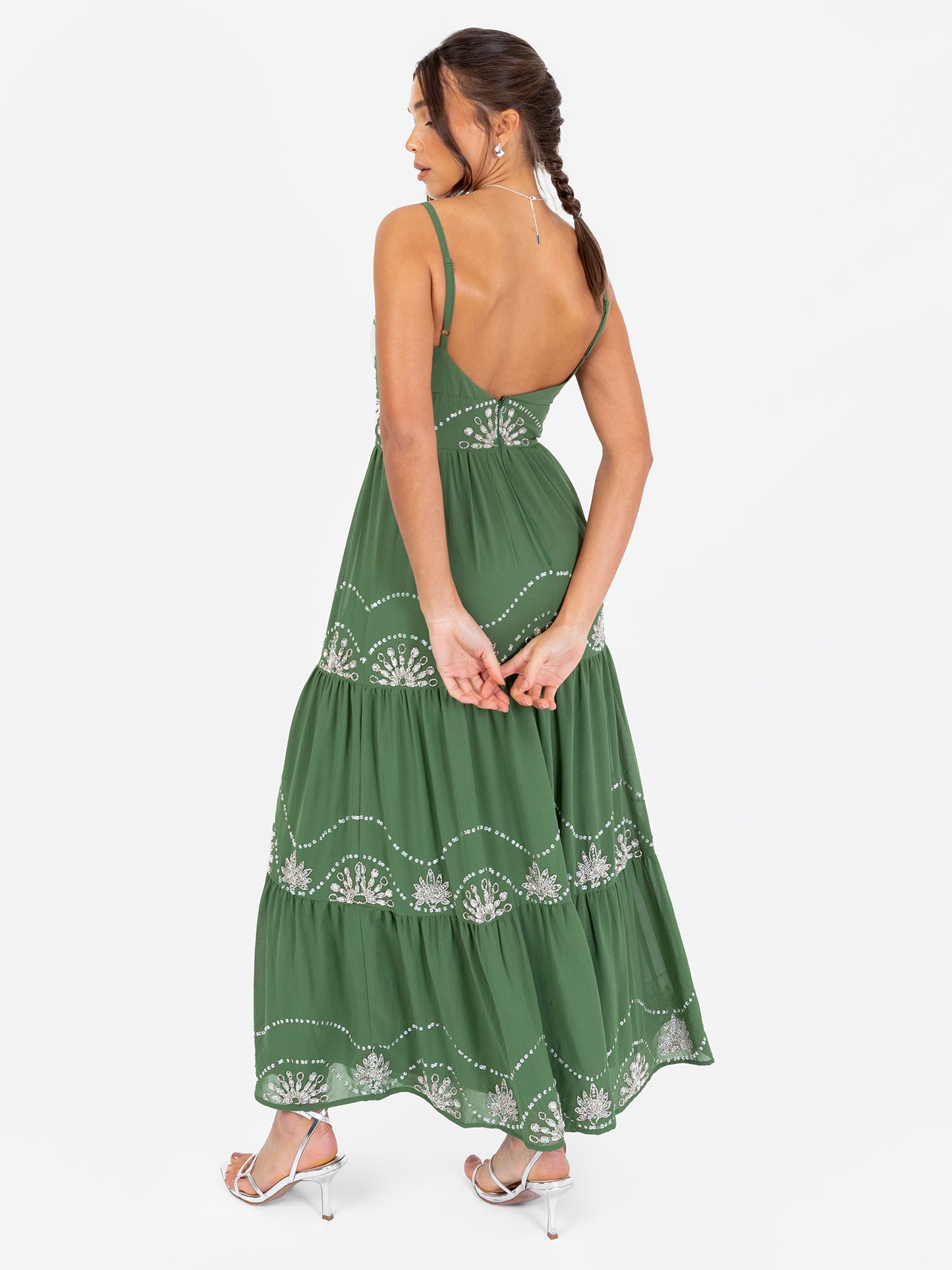 Maya Green Embellished Strappy Cami Midaxi Dress