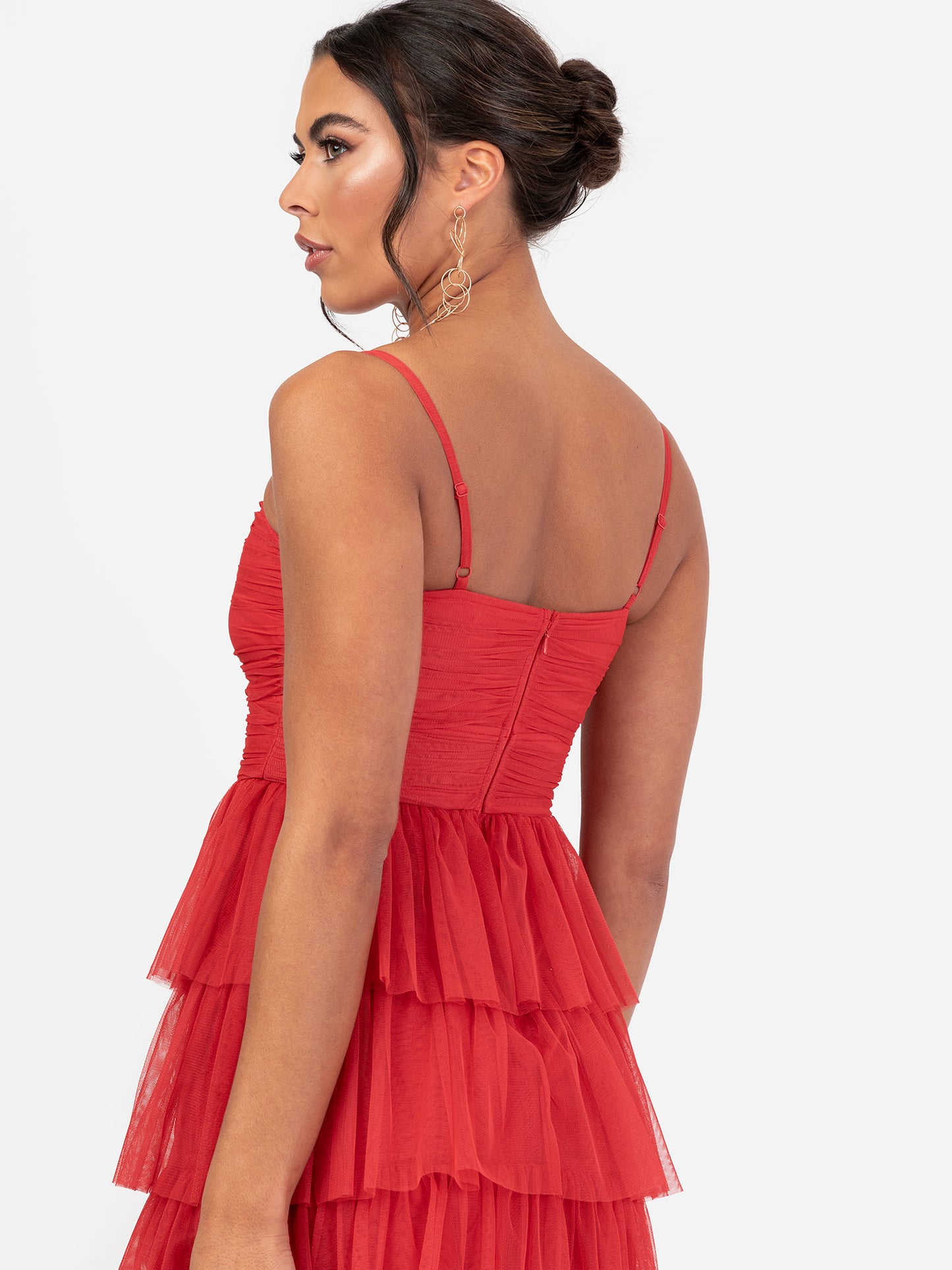 Anaya With Love Recycled Red Corsage Detail Tiered Cami Maxi Dress