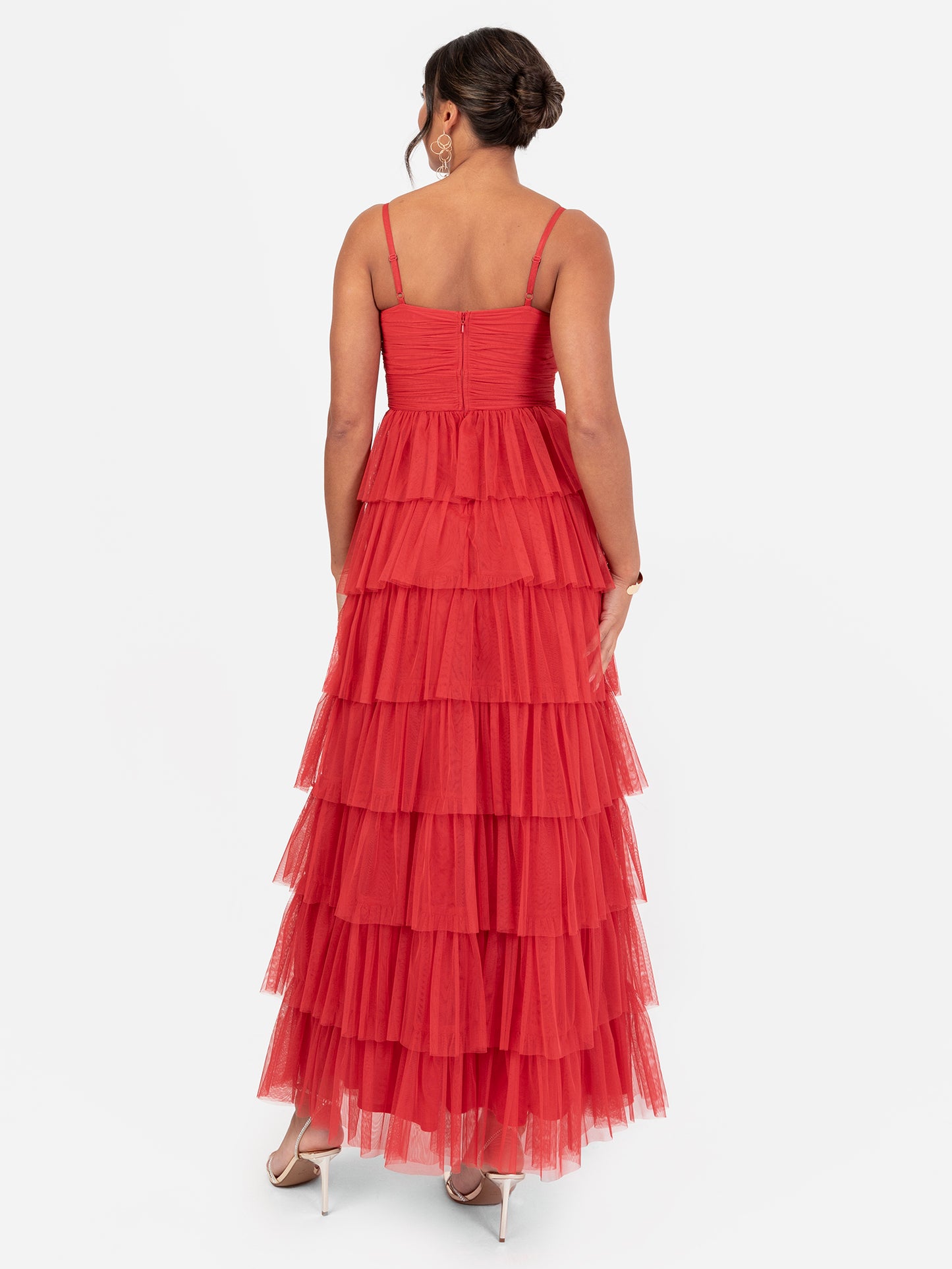 Anaya With Love Recycled Red Corsage Detail Tiered Cami Maxi Dress