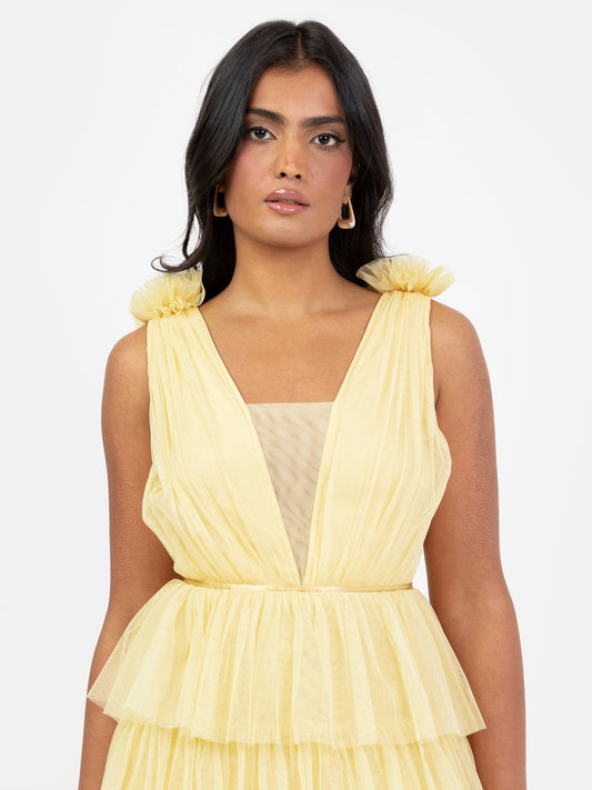 Anaya With Love Recycled Yellow Plunge Front Tiered Maxi Dress