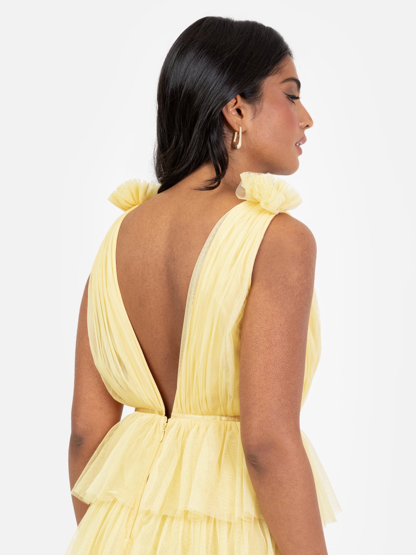 Anaya With Love Recycled Yellow Plunge Front Tiered Maxi Dress