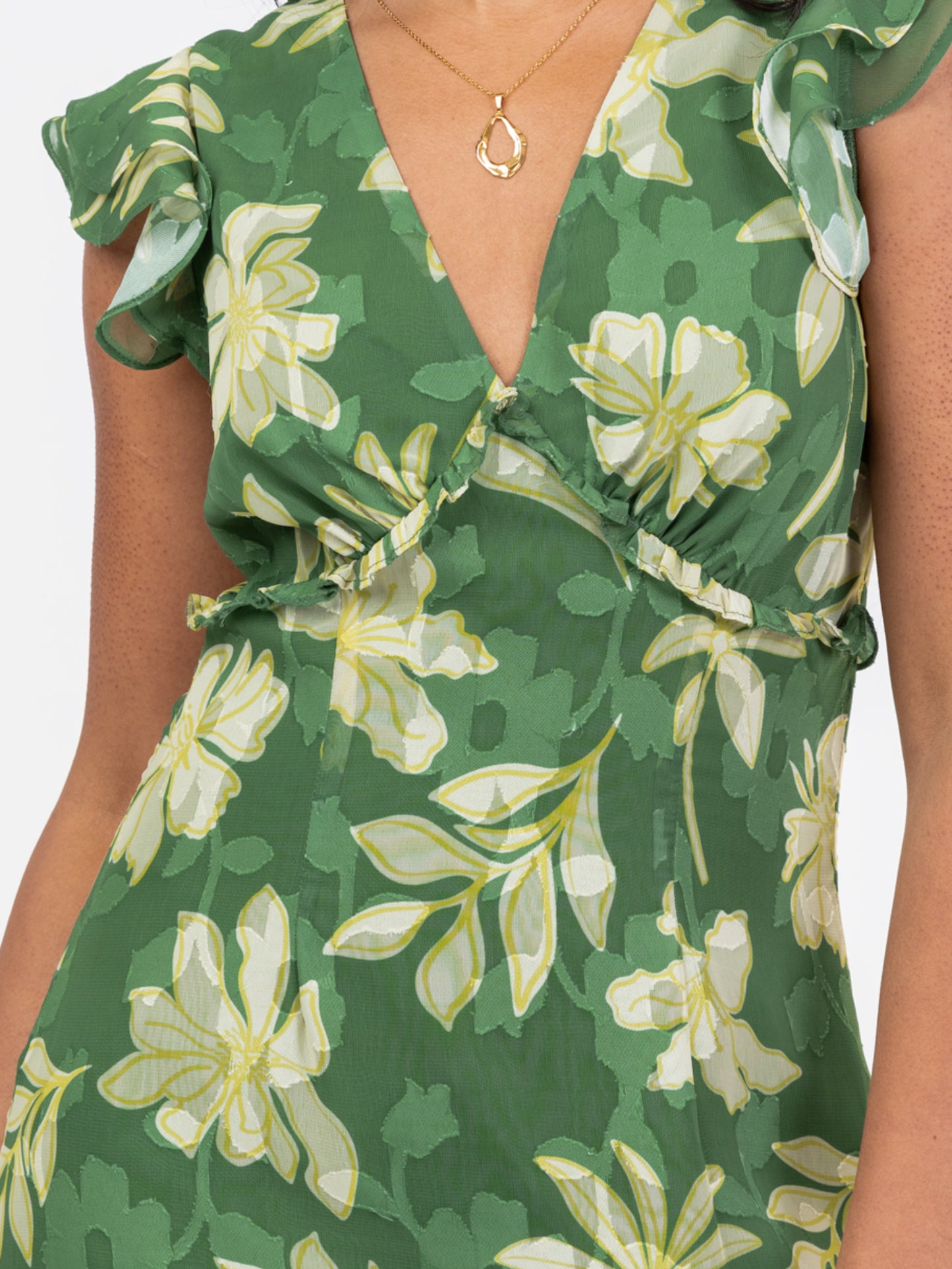 Anaya With Love Recycled Green Floral Print Ruffle Skirt Midaxi Dress