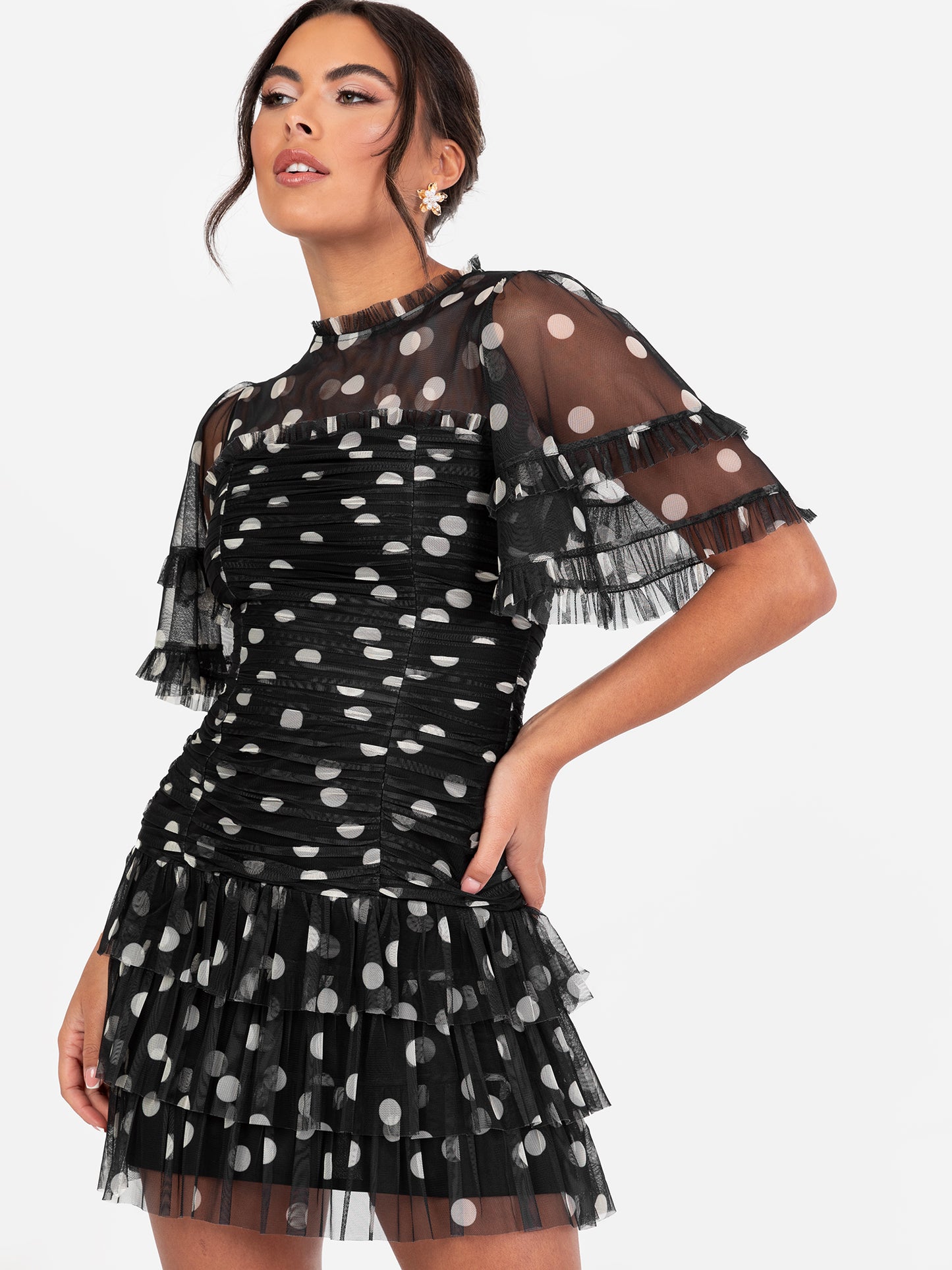 Anaya With Love Recycled Polka Dot Gathered Mini Dress