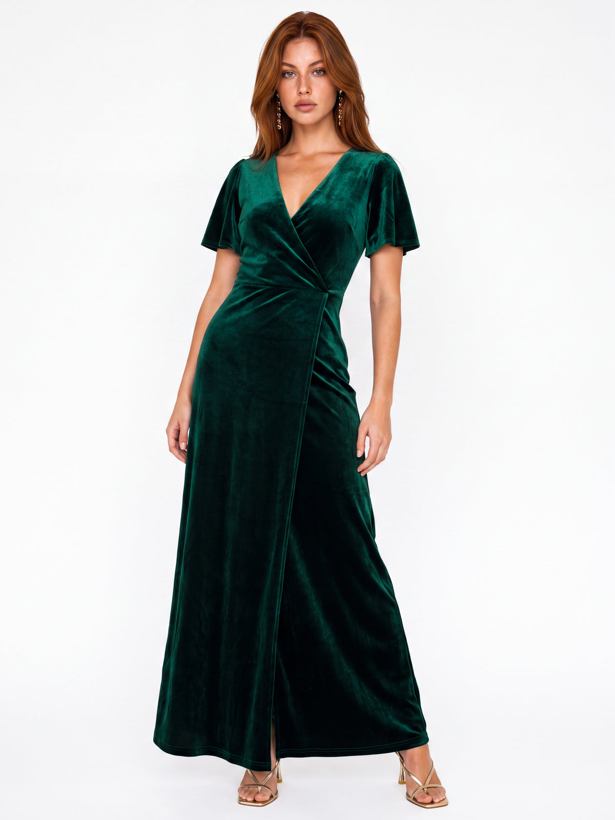 Maya Velvet Emerald Green Faux Wrap Maxi Dress