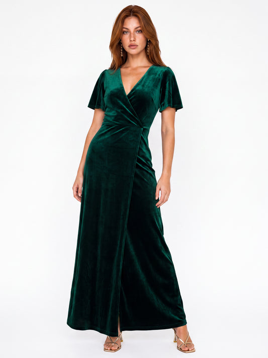 Maya Velvet Emerald Green Faux Wrap Maxi Dress