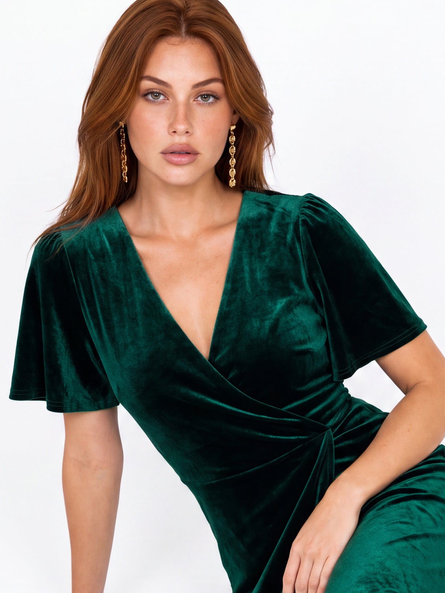 Maya Velvet Emerald Green Faux Wrap Maxi Dress
