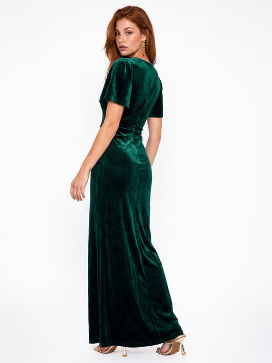 Maya Velvet Emerald Green Faux Wrap Maxi Dress