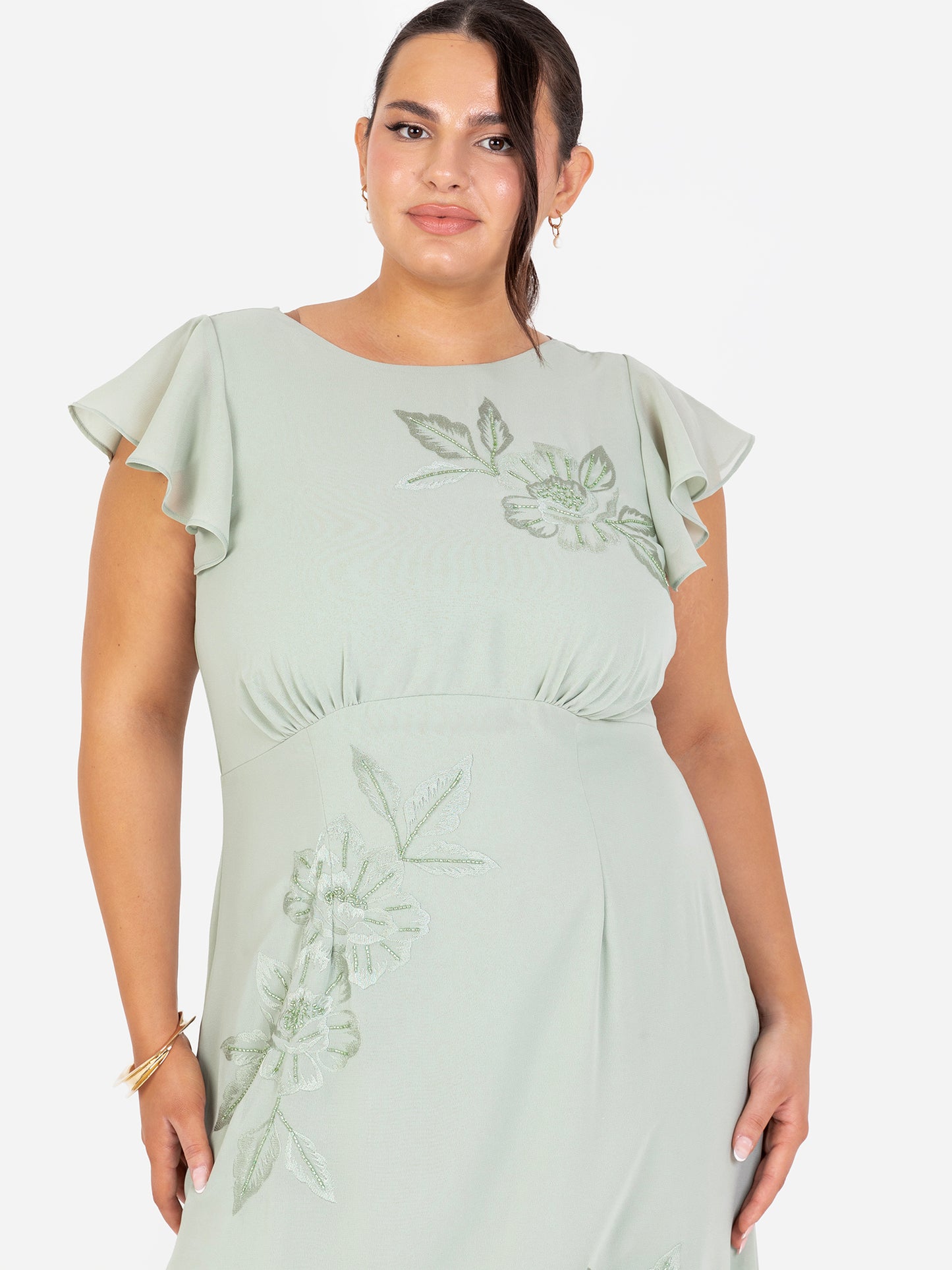 Maya Sage Green Floral Embroidered Cowl Back Maxi Dress