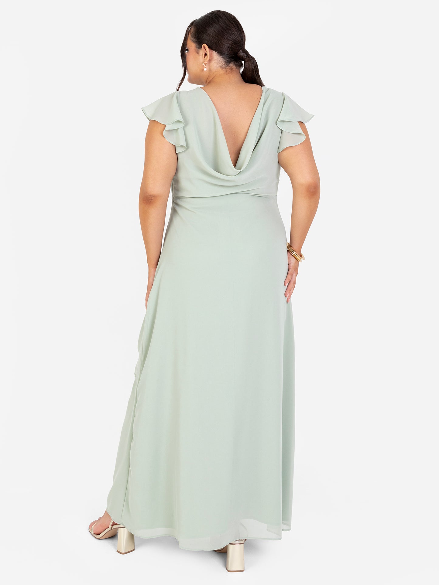 Maya Sage Green Floral Embroidered Cowl Back Maxi Dress