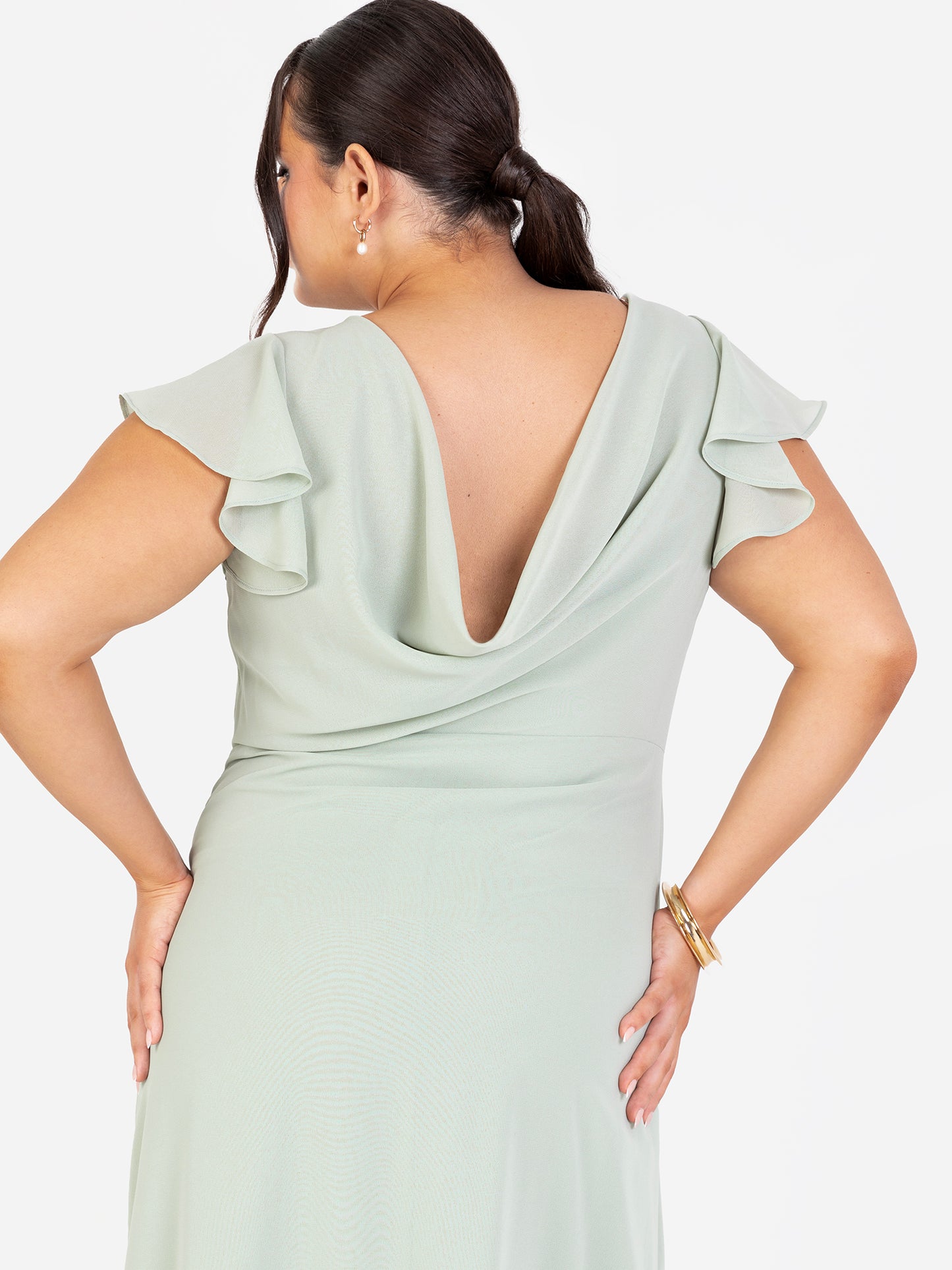 Maya Sage Green Floral Embroidered Cowl Back Maxi Dress