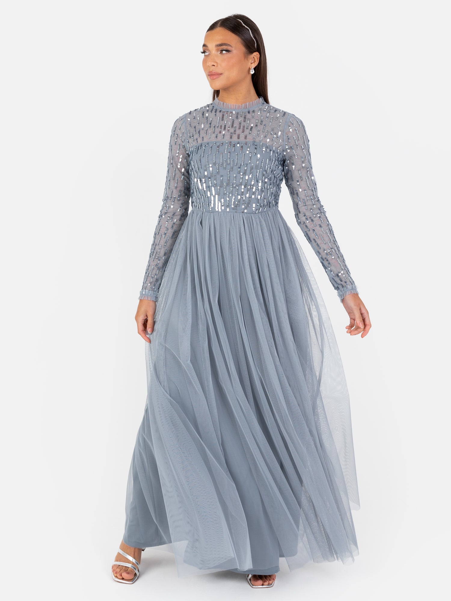 bridesmaid hand embellished long sleeve maxi dress Cream Bridesmaid Hand Embellished Long Sleeve Maxi