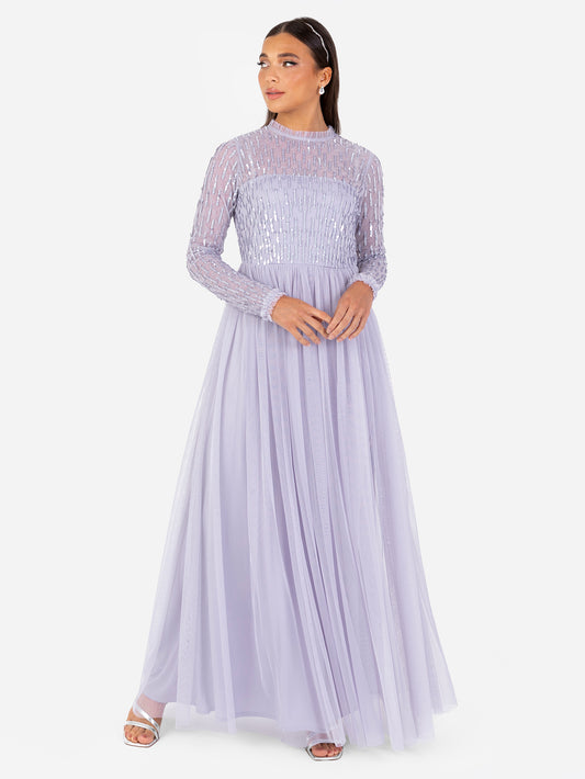 Maya Thistle Lilac Linear Embellished Long Sleeve Maxi Dress