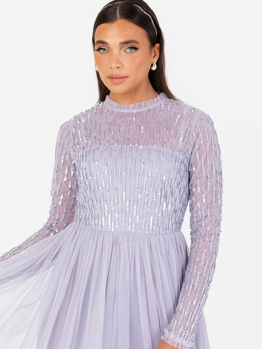 Maya Thistle Lilac Linear Embellished Long Sleeve Maxi Dress