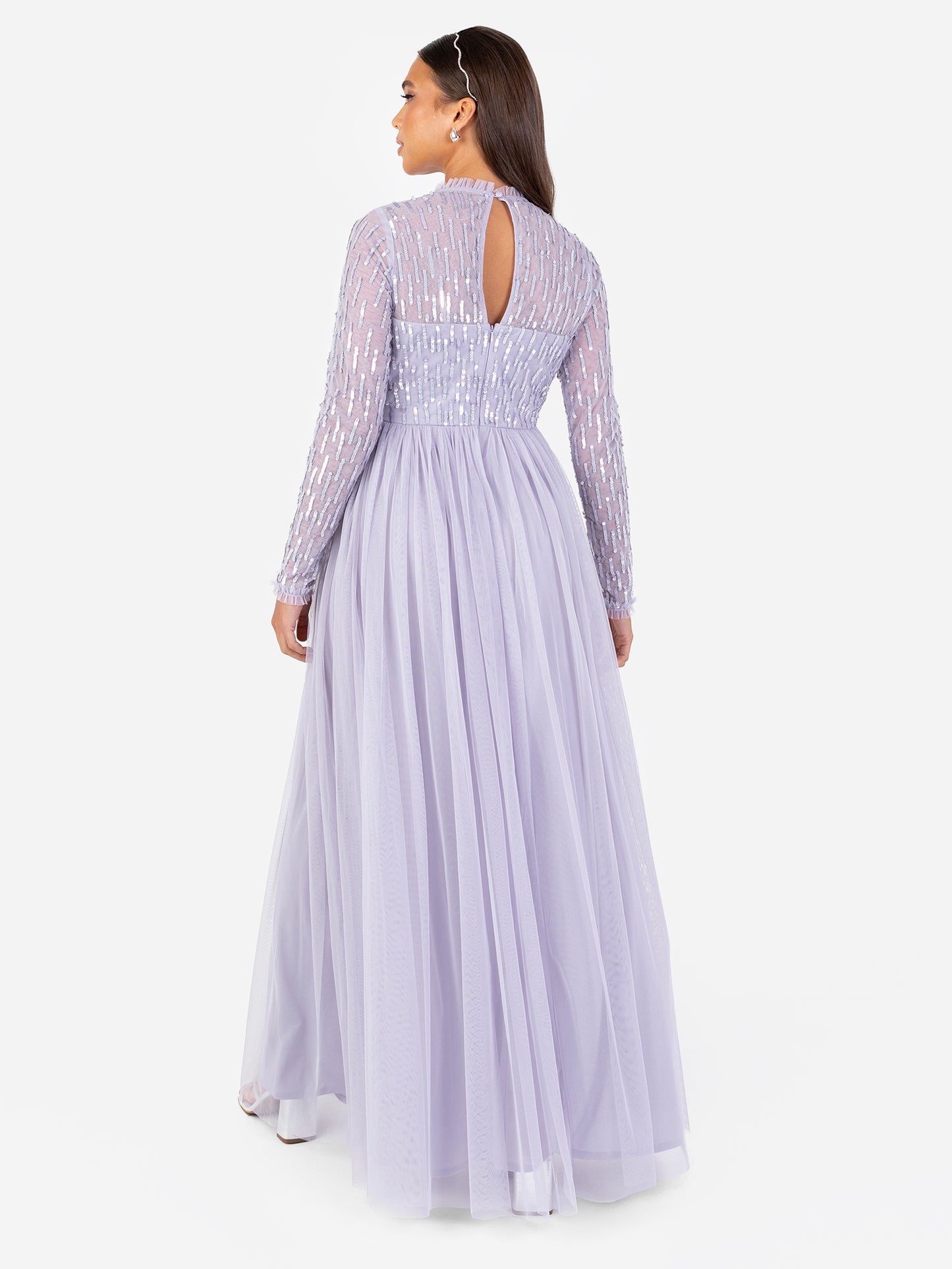 Maya Thistle Lilac Linear Embellished Long Sleeve Maxi Dress