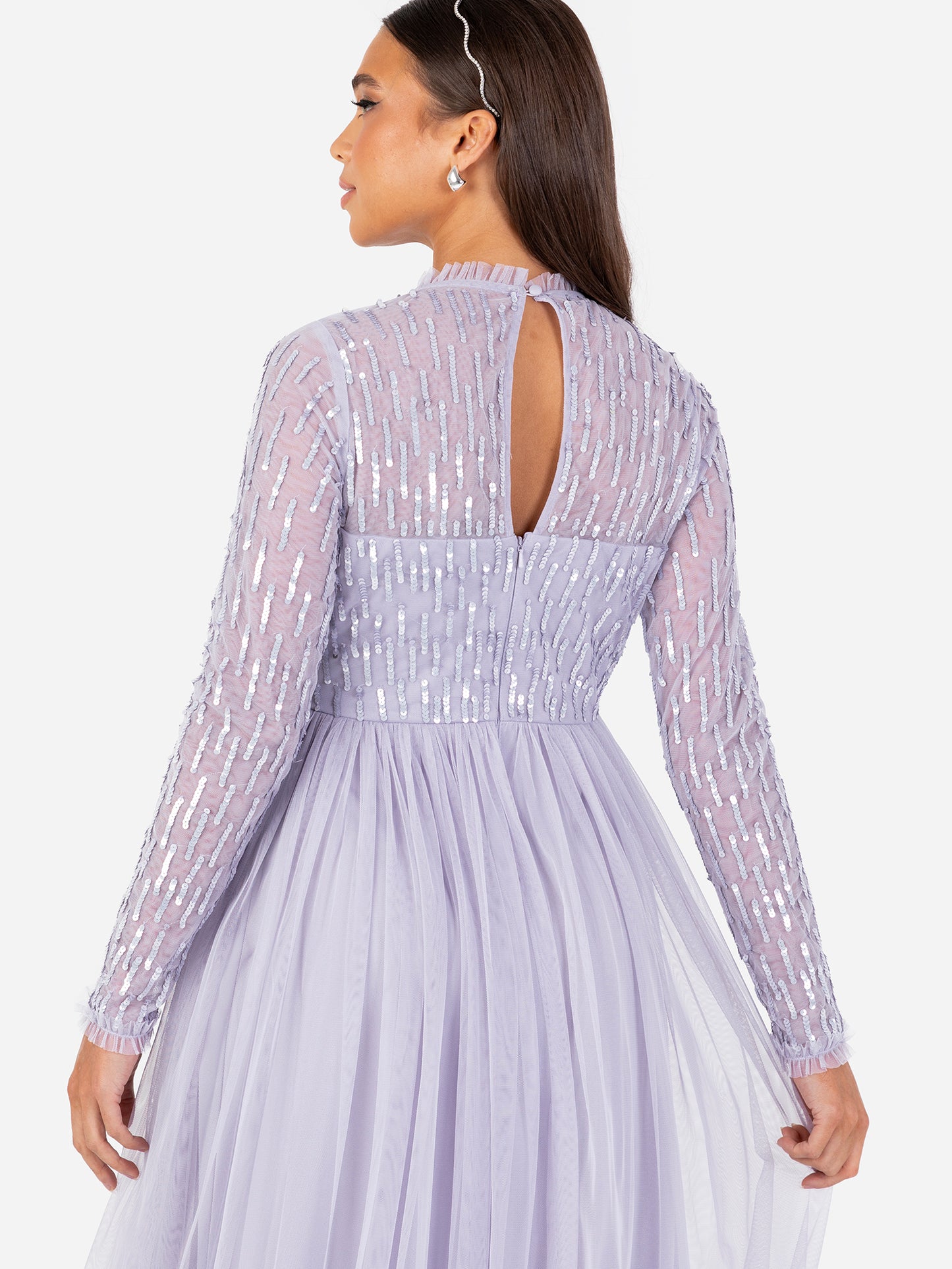 Maya Thistle Lilac Linear Embellished Long Sleeve Maxi Dress