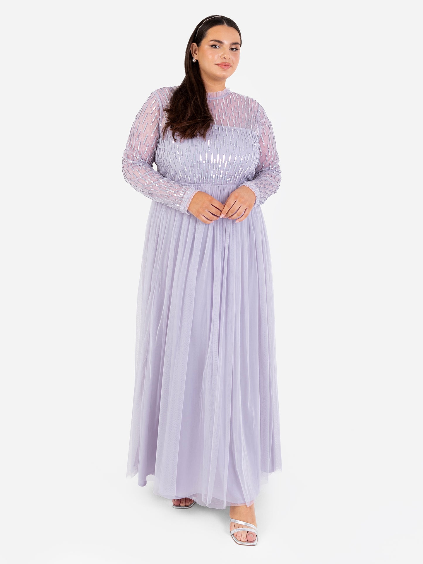 Maya Thistle Lilac Linear Embellished Long Sleeve Maxi Dress