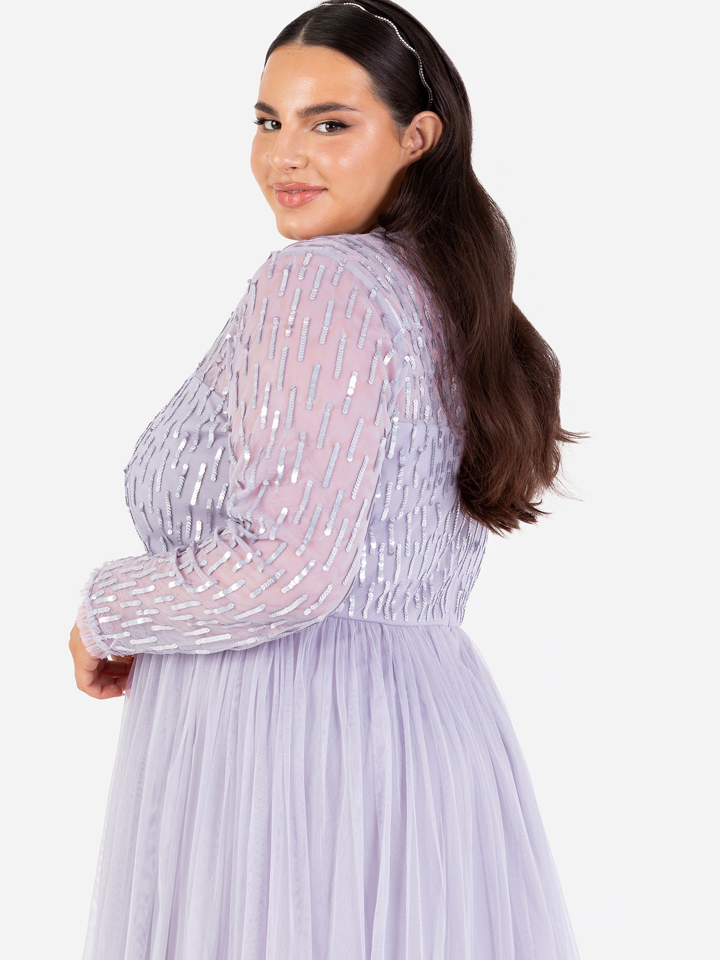 Maya Thistle Lilac Linear Embellished Long Sleeve Maxi Dress