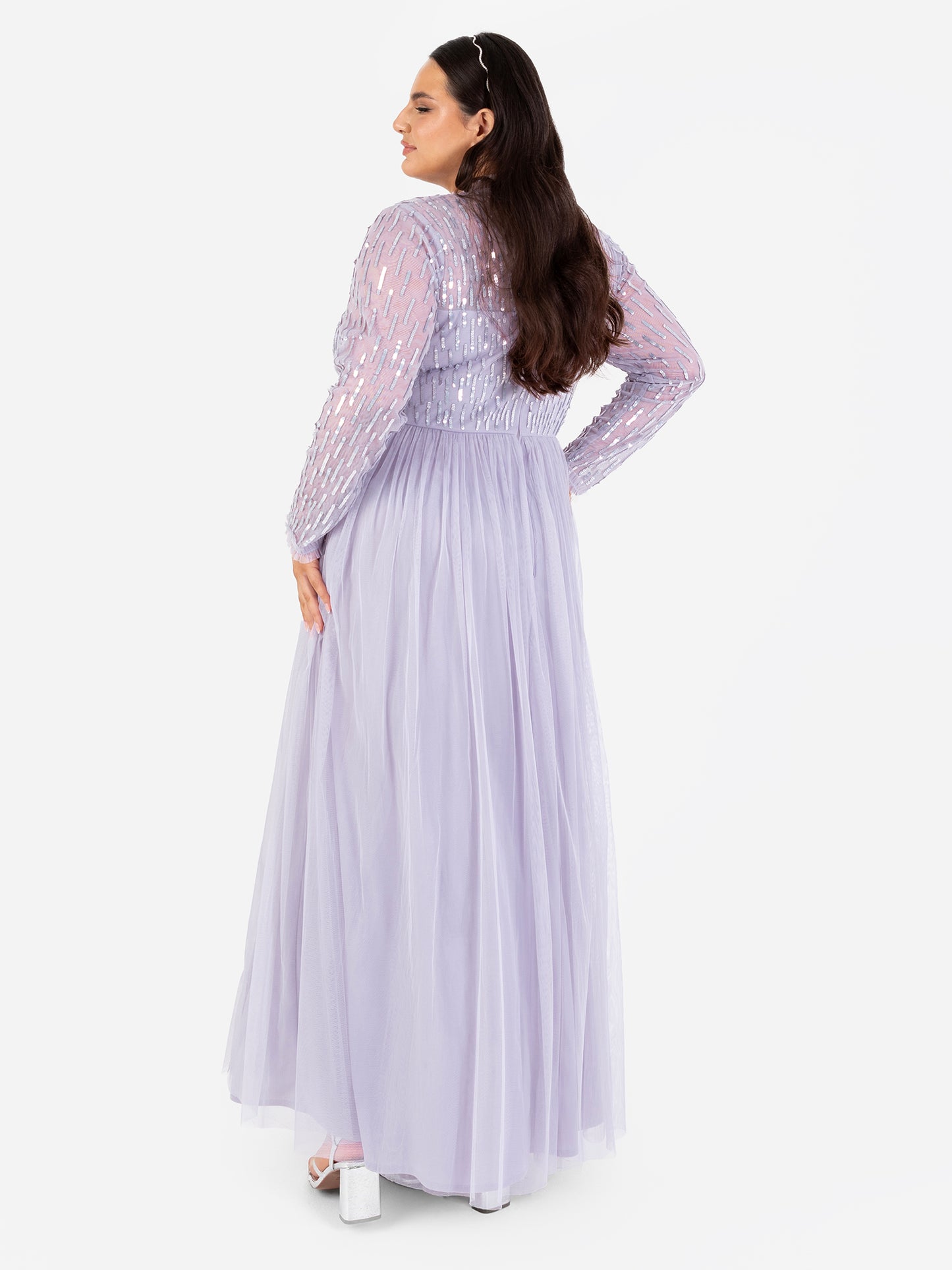 Maya Thistle Lilac Linear Embellished Long Sleeve Maxi Dress