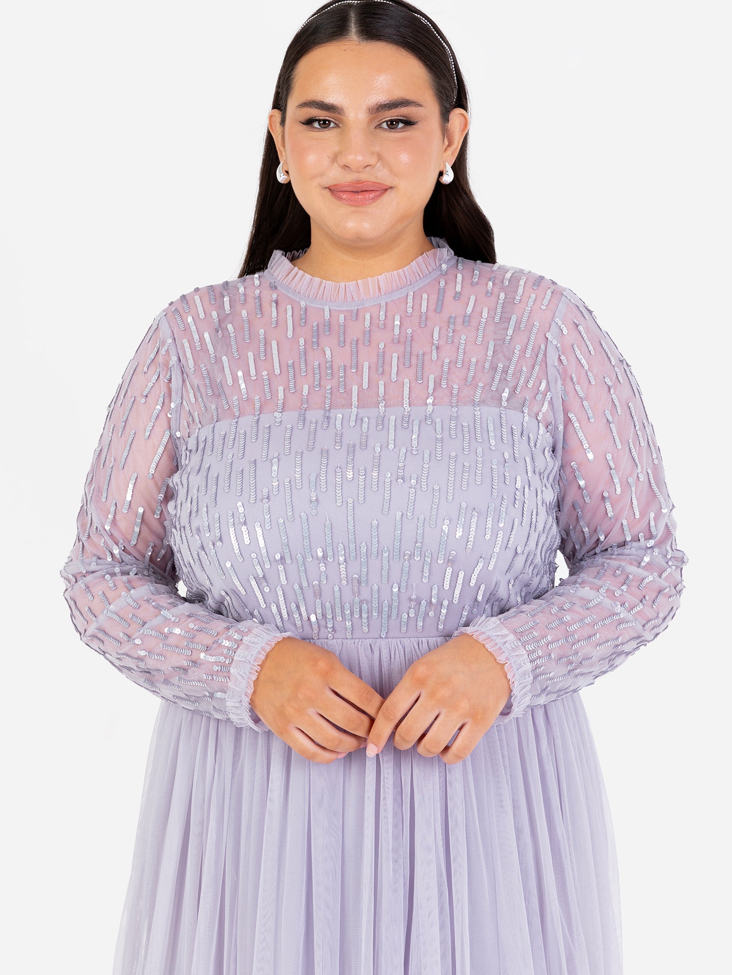 Maya Thistle Lilac Linear Embellished Long Sleeve Maxi Dress