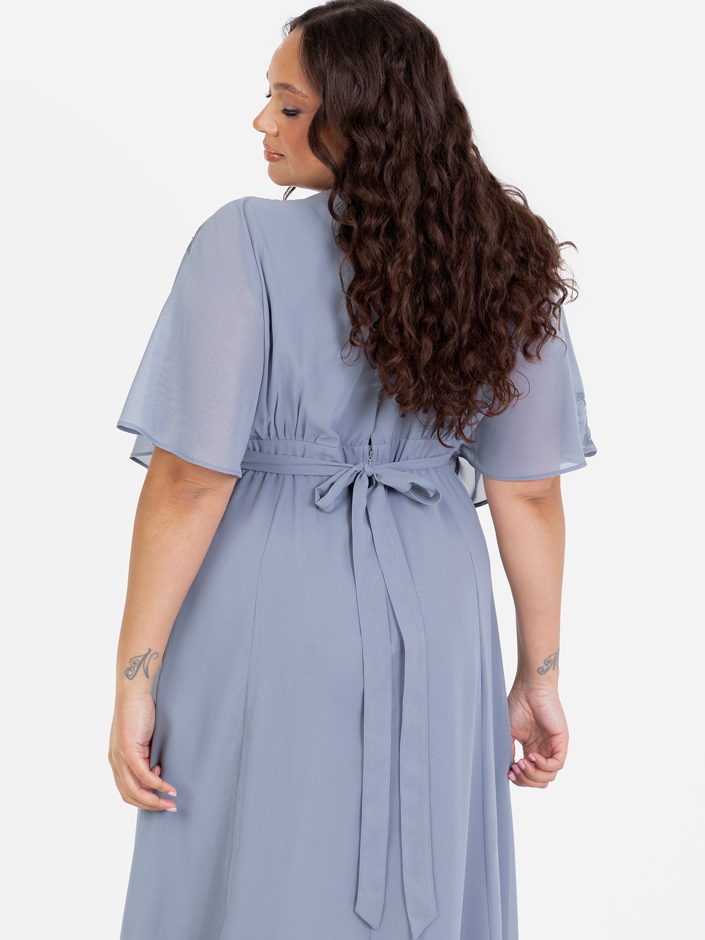 Maya Dusty Blue Floral Embroidered Short Sleeve Maxi Dress