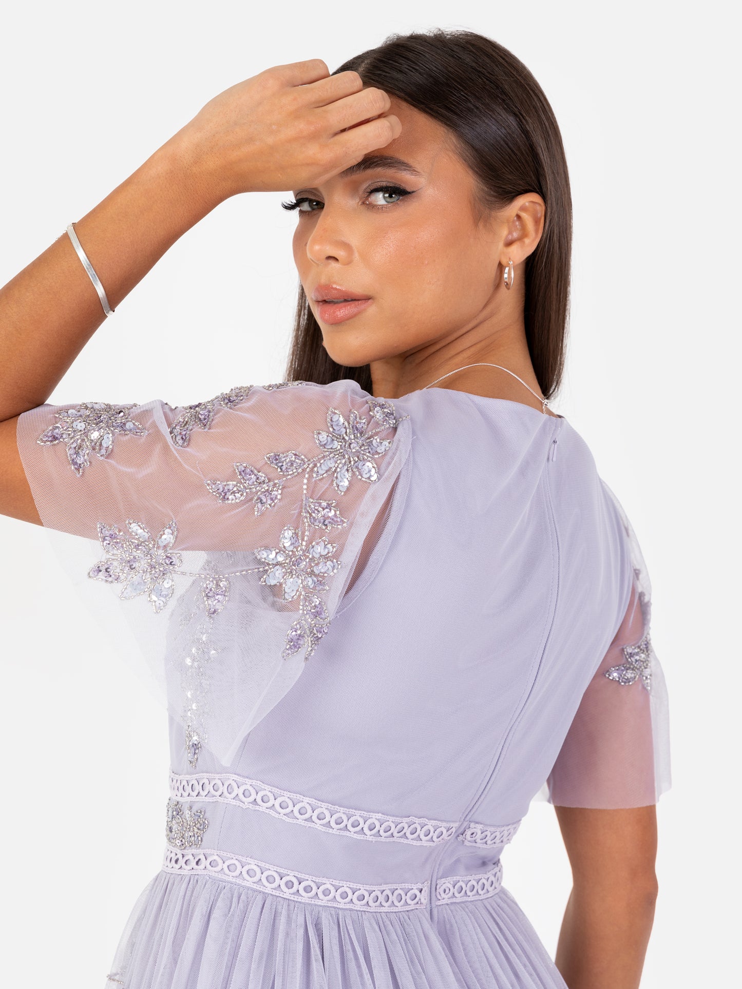 Maya Thistle Lilac Floral Motif Short Sleeve Midi Dress