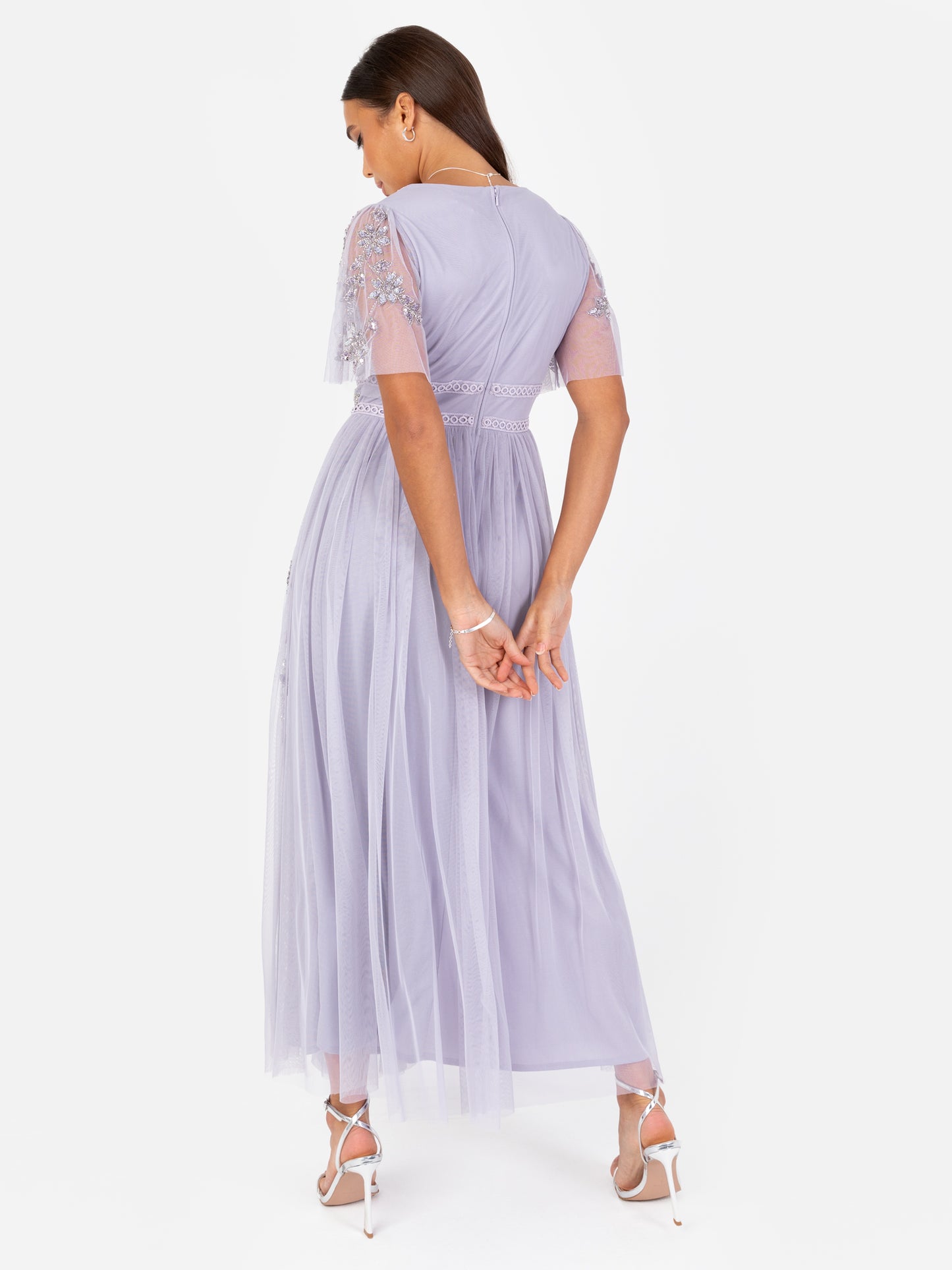 Maya Thistle Lilac Floral Motif Short Sleeve Midi Dress