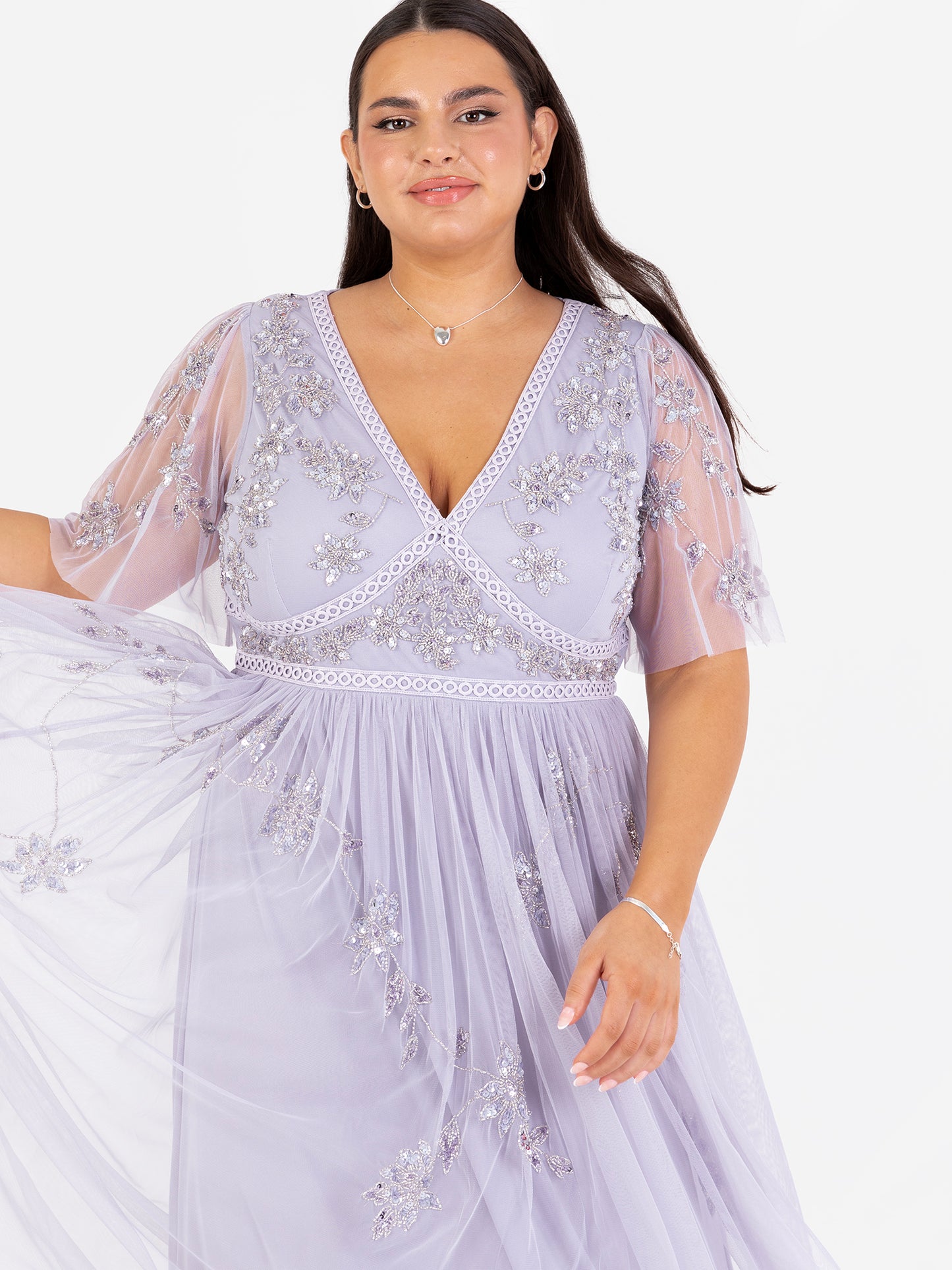 Maya Thistle Lilac Floral Motif Short Sleeve Midi Dress