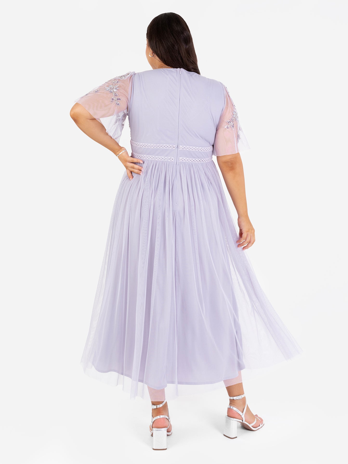 Maya Thistle Lilac Floral Motif Short Sleeve Midi Dress