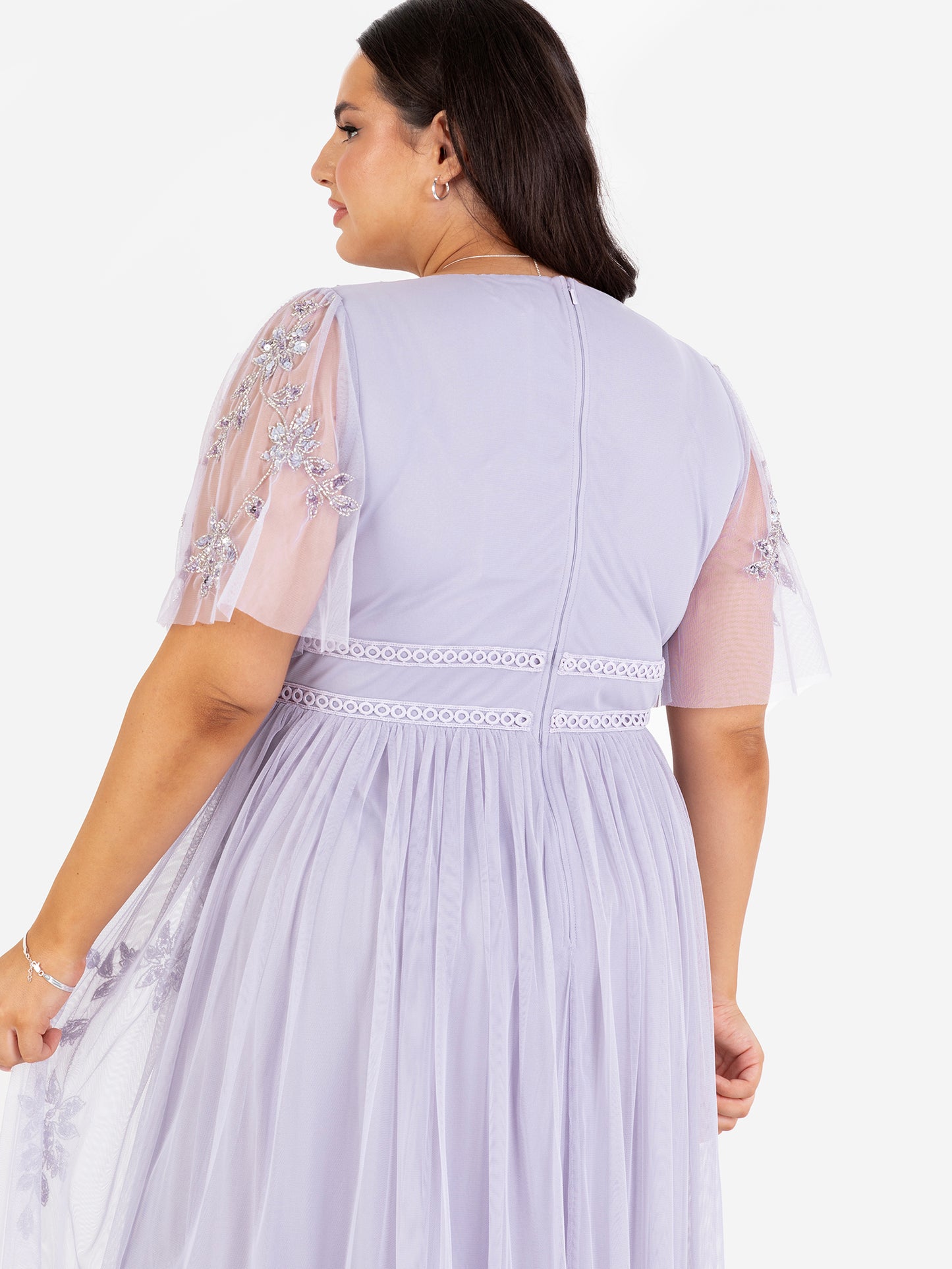 Maya Thistle Lilac Floral Motif Short Sleeve Midi Dress