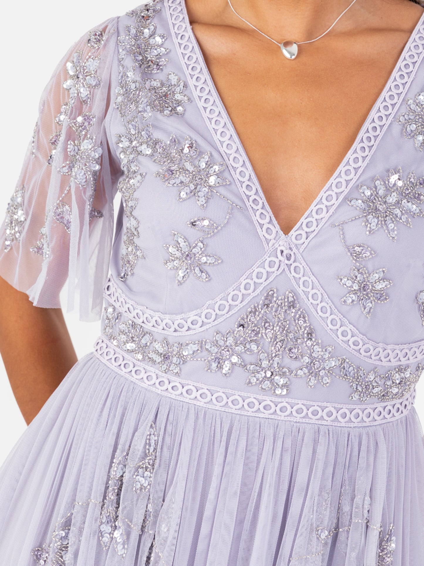 Maya Thistle Lilac Floral Motif Short Sleeve Midi Dress