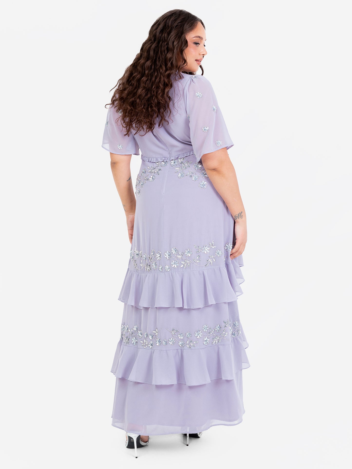Maya Thistle Lilac Embellished Short Sleeve Ruffled Maxi Dress