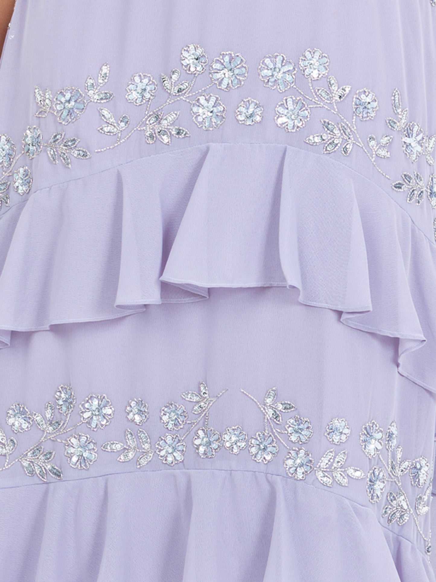 Maya Thistle Lilac Embellished Short Sleeve Ruffled Maxi Dress