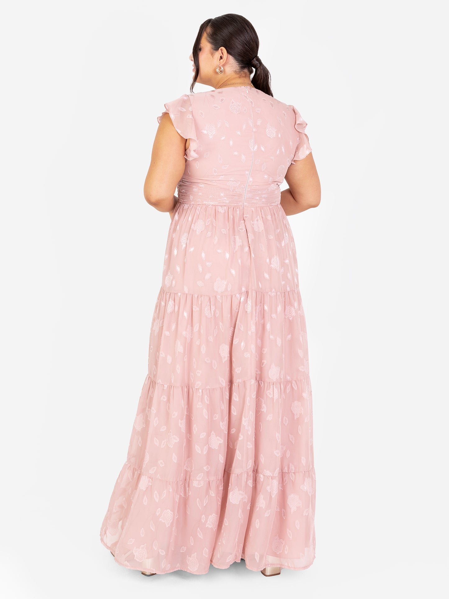 Maya Blush Floral Flutter Sleeve V Neck Maxi Dress