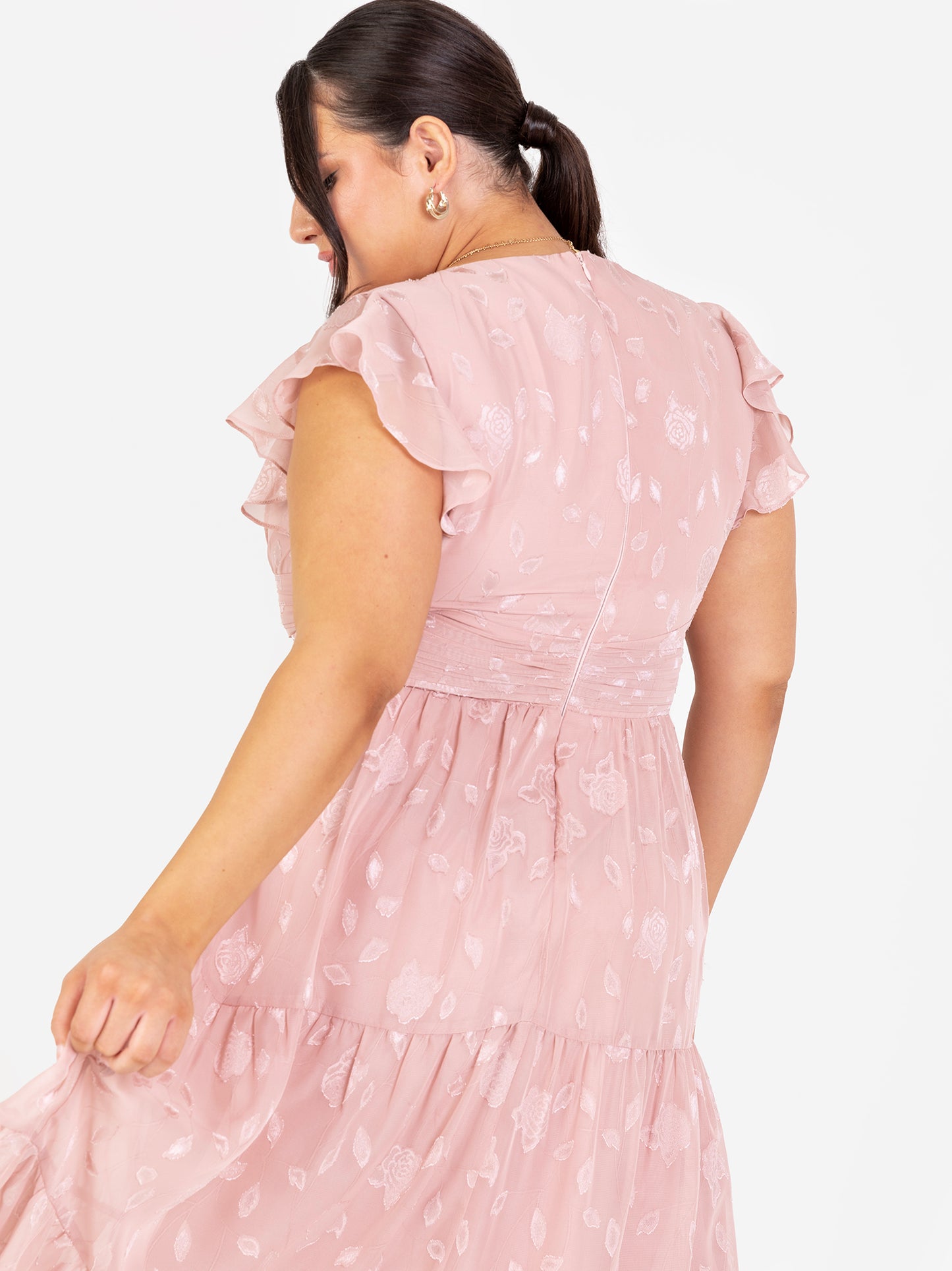 Maya Blush Floral Flutter Sleeve V Neck Maxi Dress